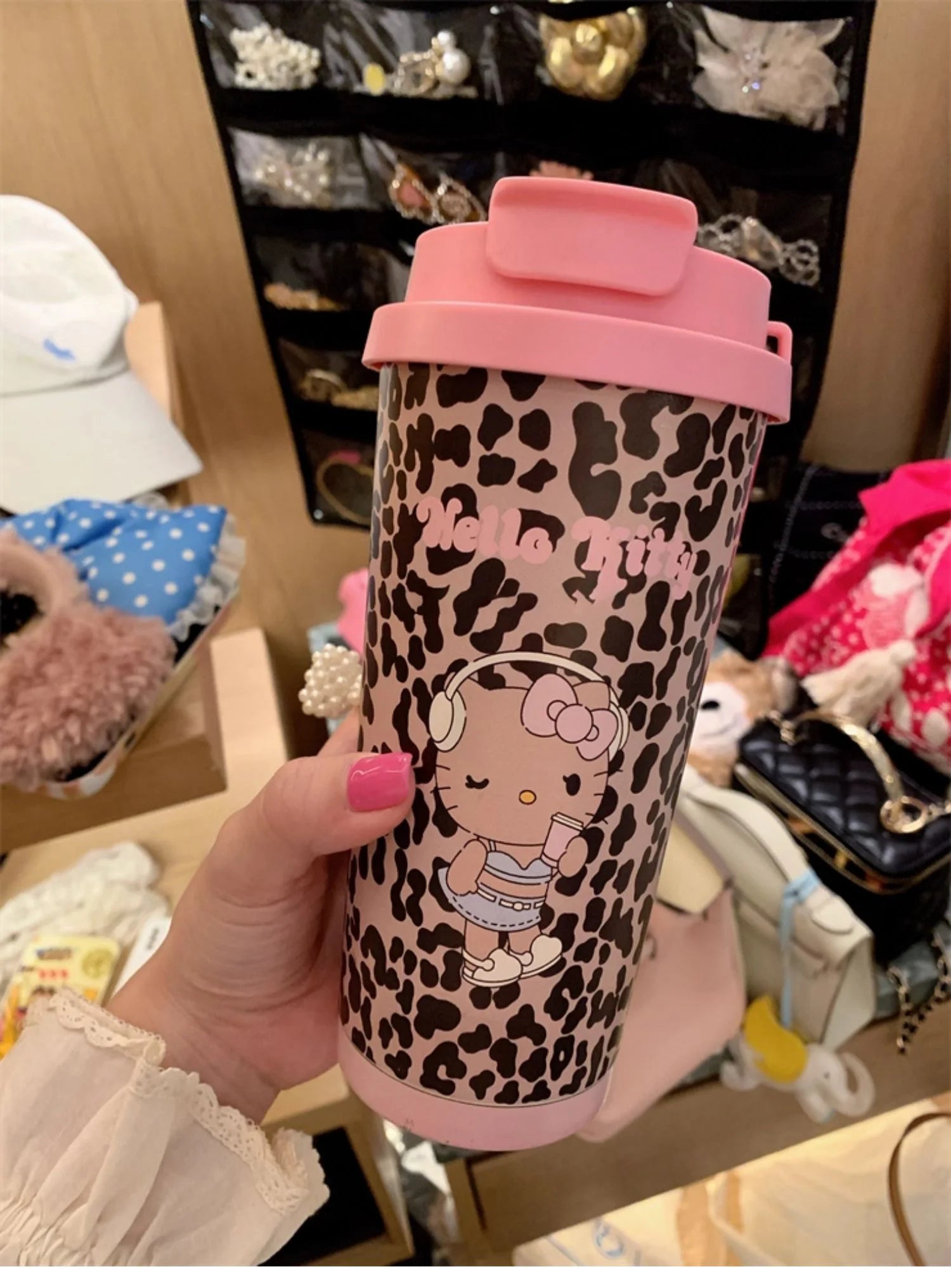 Cartoon Leopard HelloKitty Mug Stainless Steel Student Straw Double-drinking Large-capacity Coffee Cup Lovely Birthday Gift