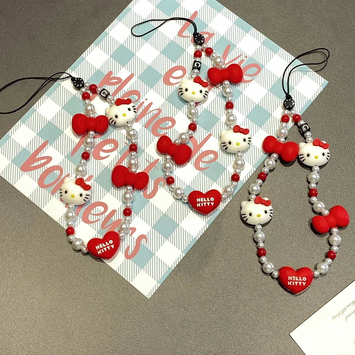 Cute Hello Kitty Beaded Phone Lanyard – Girly Phone Charm Strap & Anti-Lost Mobile Phone Chain