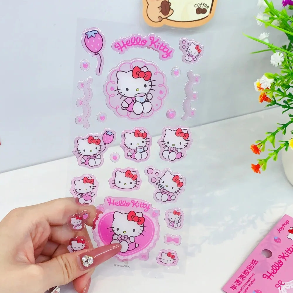 Sanrio Hello Kitty Stickers Strawberry Series 3D Droplet Decals for Phone Laptop Journal Stationery Gifts