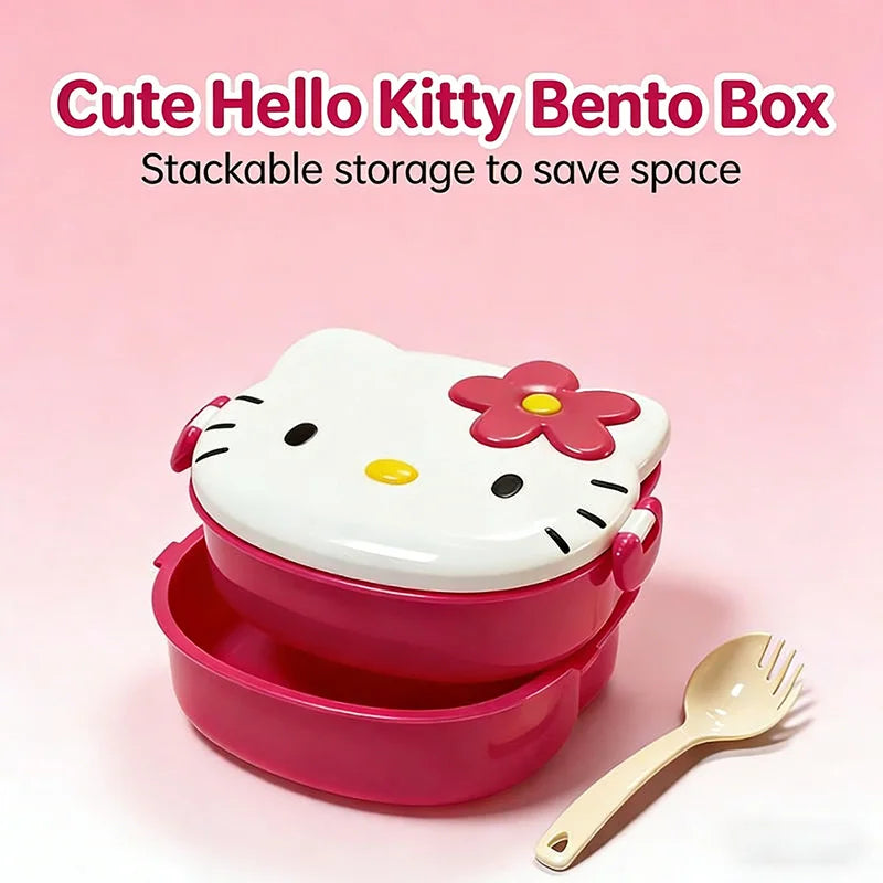 Kitty Double Layer Lunch Box Food Grade Leakproof Bento Box Cute Kawaii Design Portable Container for Office Workers
