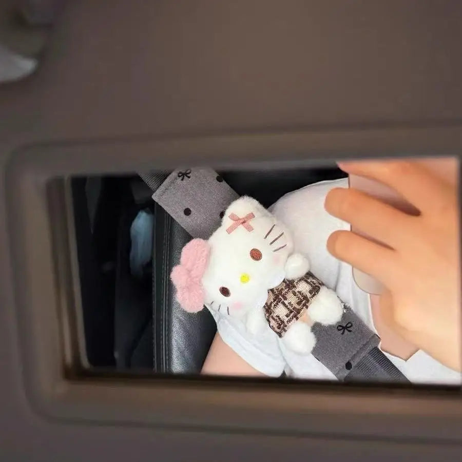 Hello Kitty Plush Seat Belt Shoulder Cover – Cute Cartoon Car Seat Belt Protector Cushion for Travel Comfort