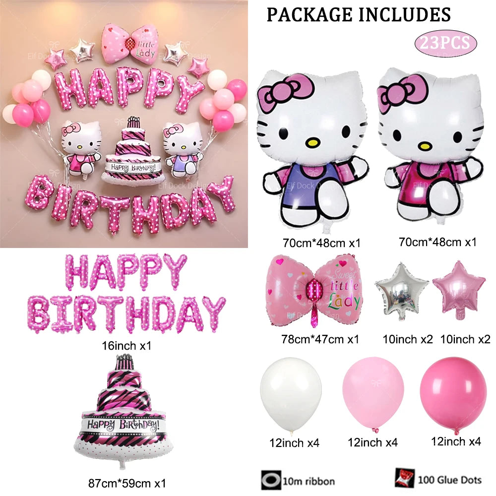 Cute Hello Kitty Party Balloon Decoration Set – Kawaii Birthday Room Decor & Theme Party Supplies for Girls