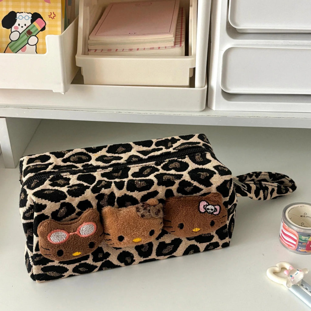 Hello Kitty Plush Black Handbag Makeup Bag – Large Capacity Travel Cosmetic & Skincare Organizer for Ladies.