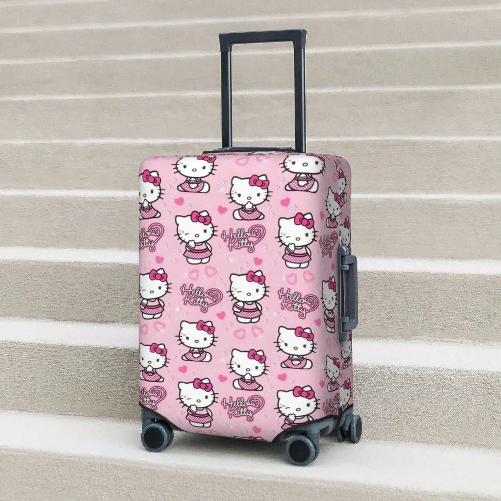 Custom Girls Kitten Classical Printing Luggage Cover Elastic Cute KT Cat Travel Suitcase Protective Covers Fits 18-32 Inch
