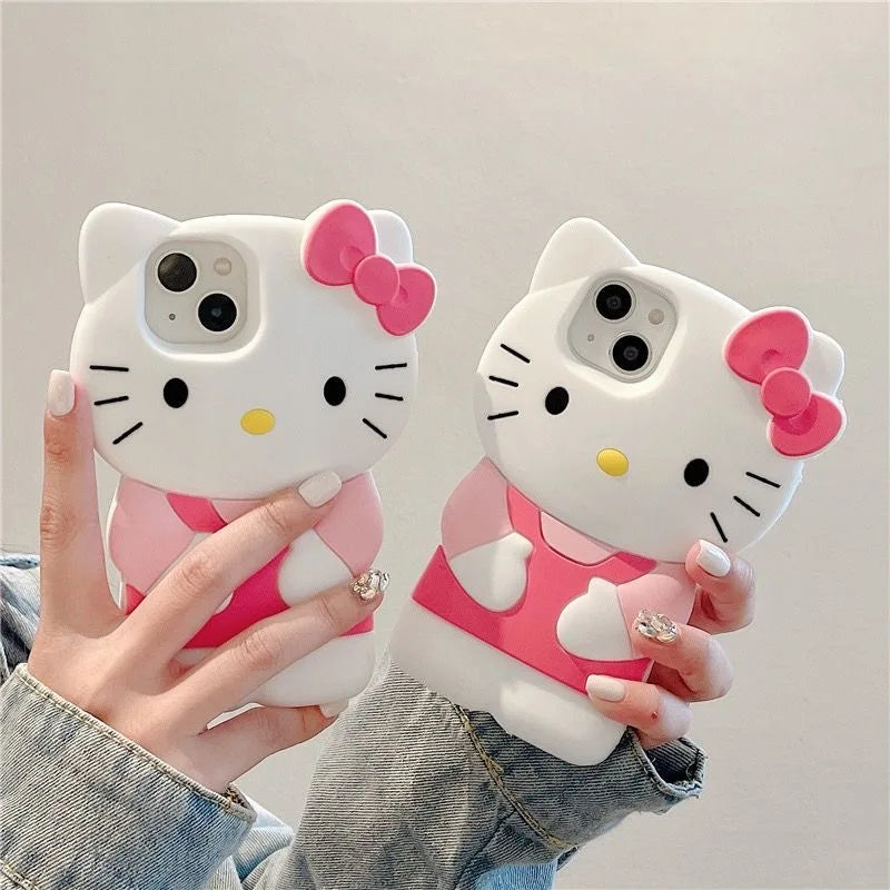 3D Candy Hello Kitty Cartoon Silicon Soft Phone Case for iPhone 17 16 15 Pro Max 14 Plus 12 Pro 13 Mini 11 7 8 X XS XR 4 5S
