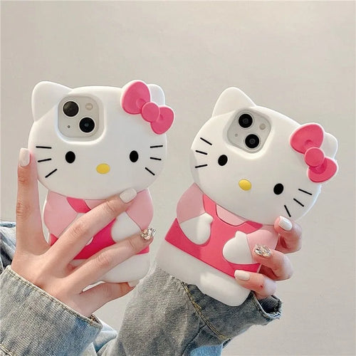 3D Candy Hello Kitty Cartoon Silicon Soft Phone Case for iPhone 17 16 15 Pro Max 14 Plus 12 Pro 13 Mini 11 7 8 X XS XR 4 5S