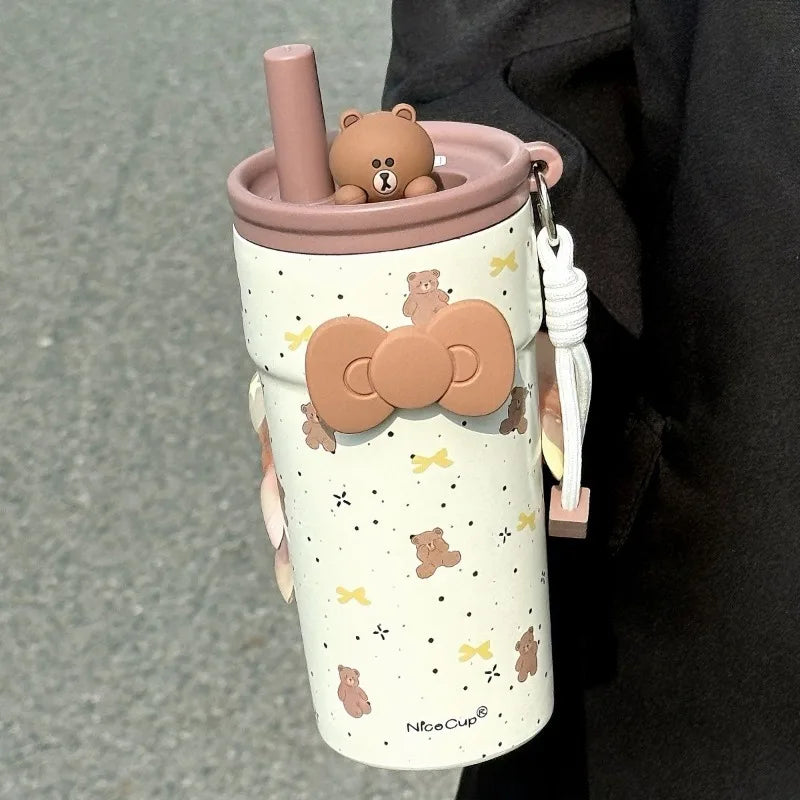New Campus Style Sanrio Hello Kitty Insulated Tumbler with Straw – Large Capacity 316 Stainless Steel Leak-Proof Travel Coffee Cup – Cute Cartoon Water Bottle