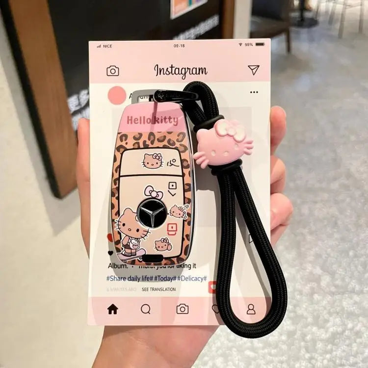 Sanrio Car Key Shell Leopard Print Key Storage Hello Kitty Leopard Print Cartoon Key Chain Cute Car Decoration Accessories Gift