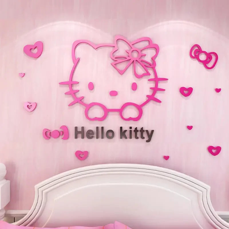 Kawaii Hello Kitty Anime 3D Stereo Diy Wall Sticker Sanrio Children's Room Bedroom Cute Decorate Background Wall Stickers Gift
