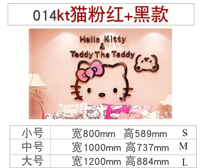 Sanrio Hello Kitty Room Decor Acrylic 3D Wall Sticker Self-Adhesive Cute Children Background Wall Decorative Painting Kid Gifts