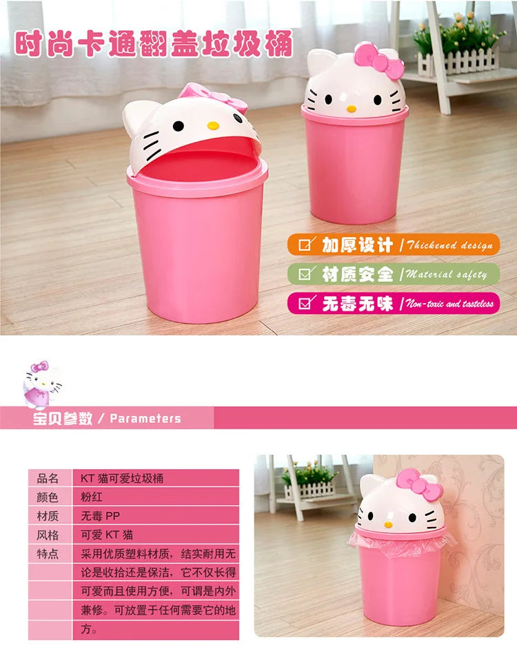 Sanrio Trash Can Kawaii Hello Kitty Cartoon Household Flip Trash Can Living Room Bedroom Bathroom Desktop Storage Bucket