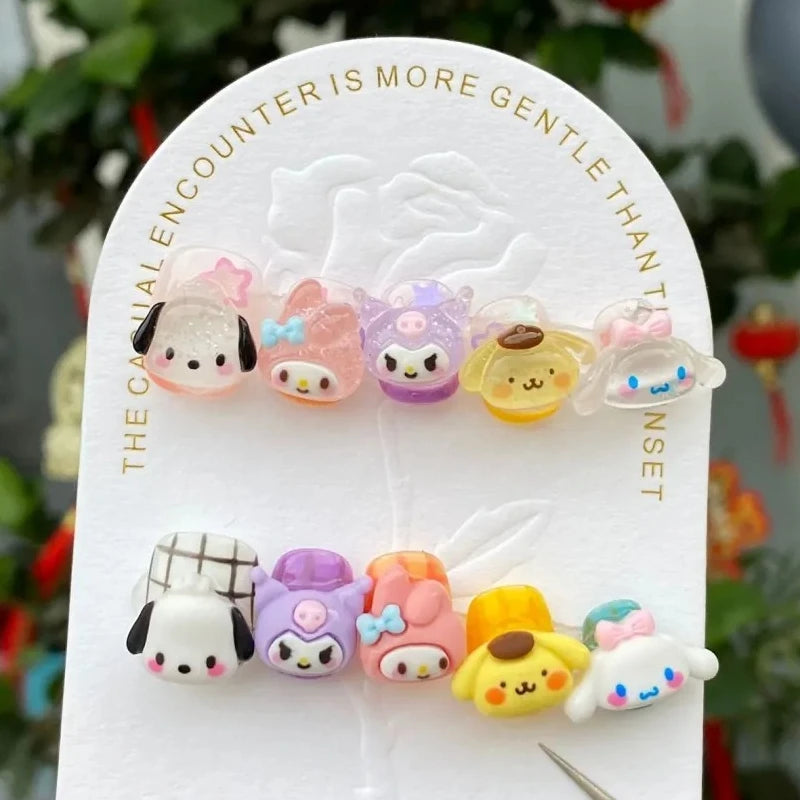 Hello Kitty Handmade Press-On Nails – Pink My Melody & Cinnamoroll Anime Nails – Detachable 3D Nail Art Decoration Set