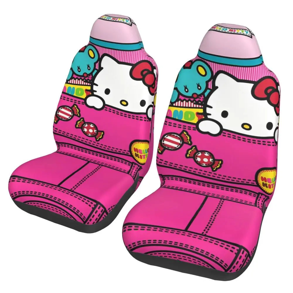 Hello Kitty Pink Leopard Car Seat Cover – Universal Four Seasons Seat Protector Cushion for Cars