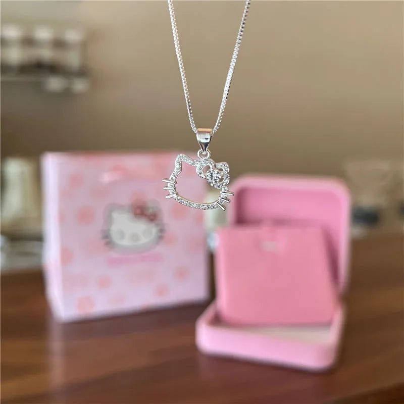 Hello Kitty Clavicle Necklace – Kawaii Sanrio Pendant Chain for Women, Elegant Everyday Jewelry Gift