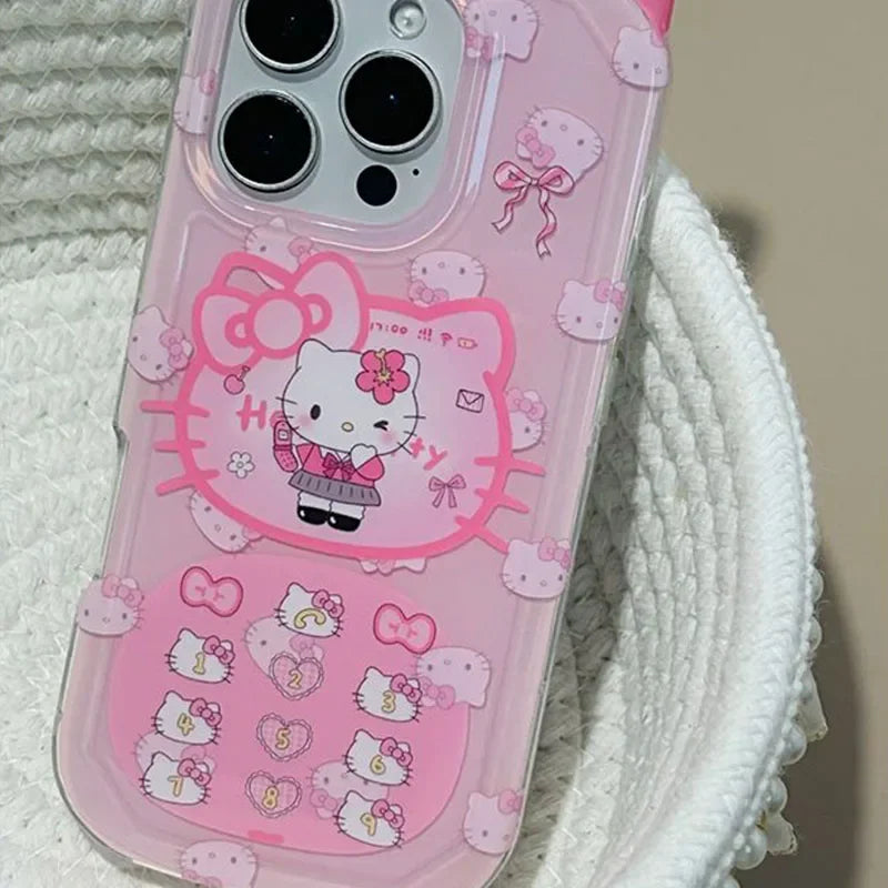Cute Hello Kitty Phone Case Korean Japanese Style Retro Telephone Anti Drop for IPhone 14 15 16 17 Pro Max Protective Cover Gift