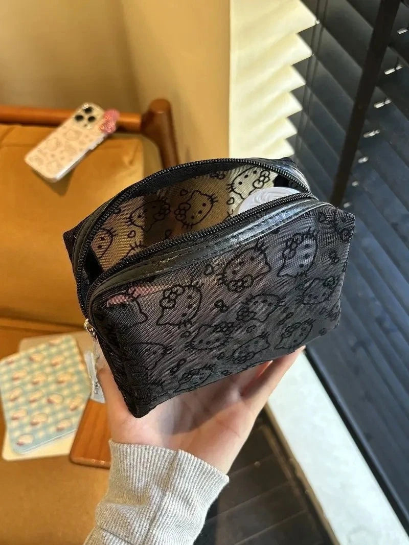Hello Kitty Printed Transparent Mesh Makeup Bag – Large Capacity Travel Cosmetic Organizer