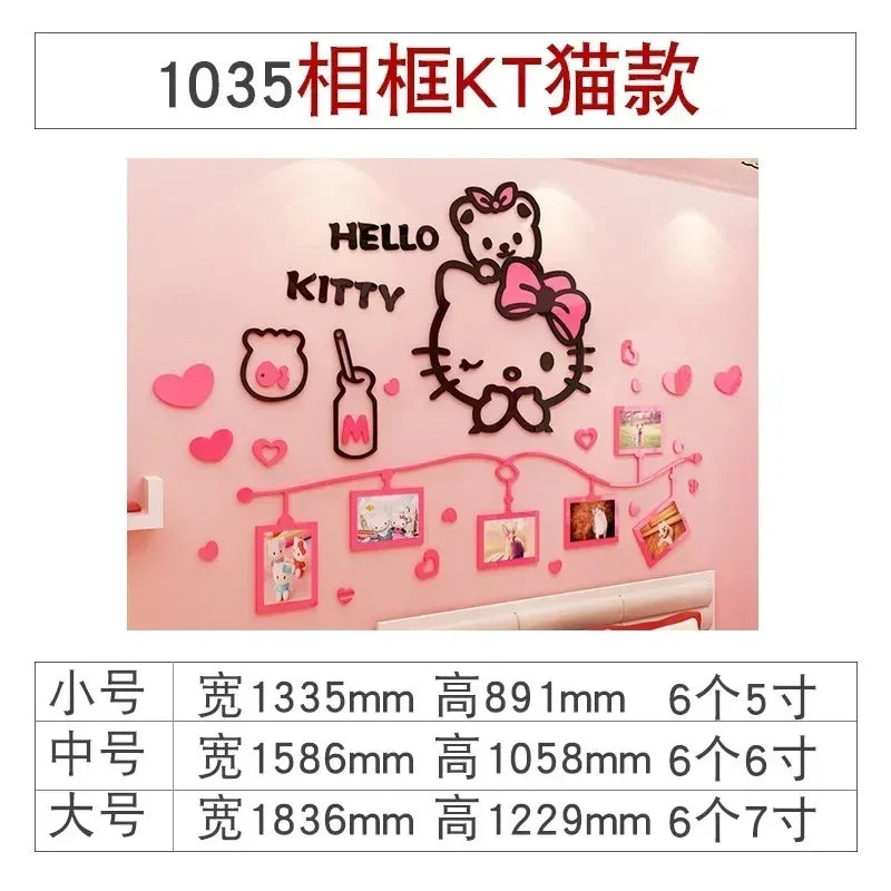 Sanrio Hello Kitty Room Decor Acrylic 3D Wall Sticker Self-Adhesive Cute Children Background Wall Decorative Painting Kid Gifts