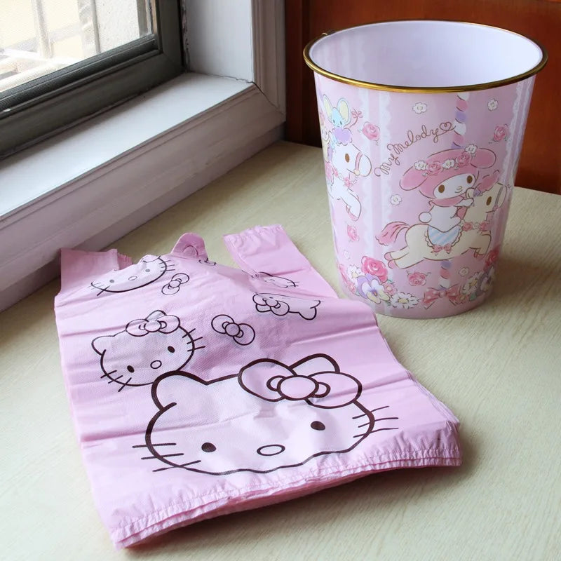 Cute Cartoon Kawaii Hello Kitty Cat Pattern Portable Bin Bag Vest Bag Plastic Bag Pink Tote Bag Storage Bag Household Waste Bag