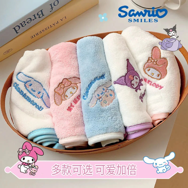 5PCS Sanrios Towel Kuromi Cinnamoroll My Melody Absorbent Face Wash Bath Dry Hair Towel Soft Coral Velvet Embroidery Towel Gifts