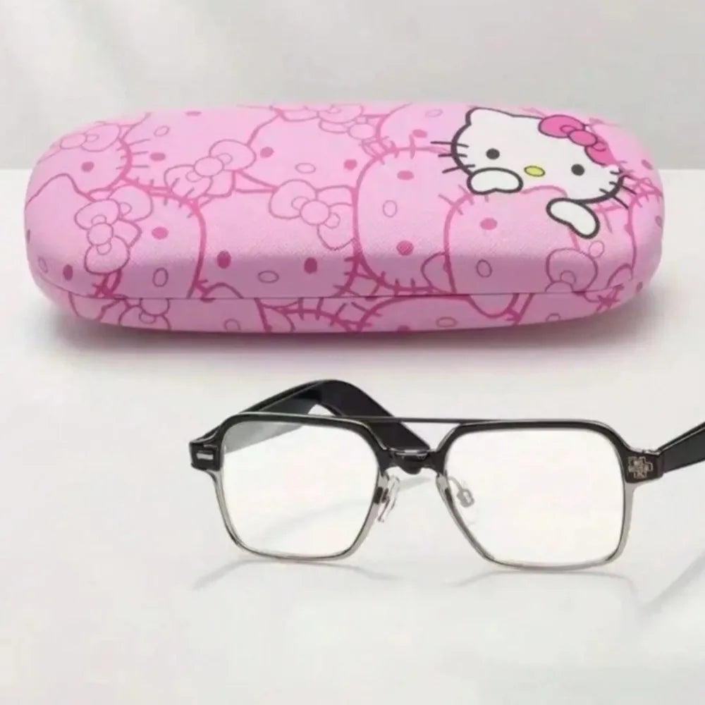 3pcs Hello Kittys glasses case and cloth Pink cat head design Soft microfiber Used to clean and put  glasses, mobile phones