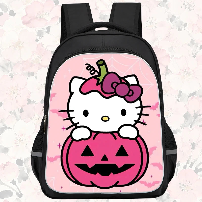 16-inch cartoon children's backpack, unisex, large capacity, double zippered pockets, ergonomic back support, Hello Kitty-theme