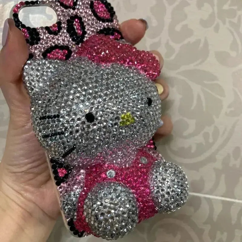 Hello Kitty Rhinestone Bling Crystal Phone Case Chain For iPhone17 16 15 14 13 12 11Pro Max X Xs XR 7 8 Plus Transparent Bumper