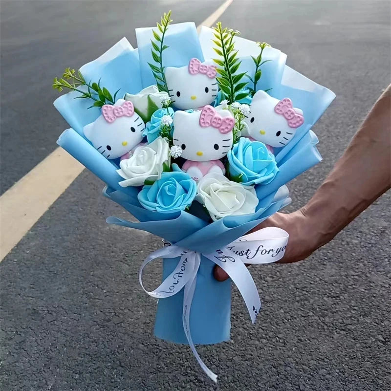 Hello Kitty Cartoon Plush Bouquet – Rose Flower Doll Arrangement for Home Decor & Gift (Valentine’s, Christmas & Wedding)