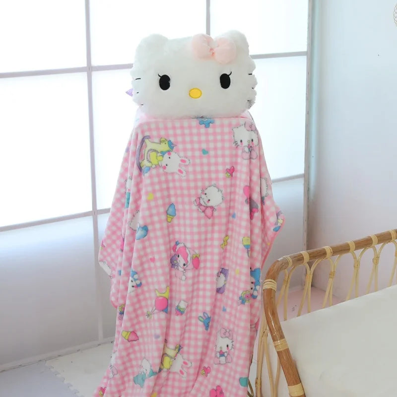 Big Size Hello Kitty Headrest Back Cushion – Plush Pillow & Blanket Set for Sofa, Bed & Home Decor