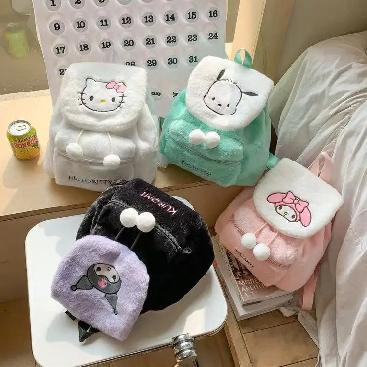 Sanrio Plush Backpack Cartoon Kuromi Melody Cute Backpack Female Sweet Backpack Doll Bag