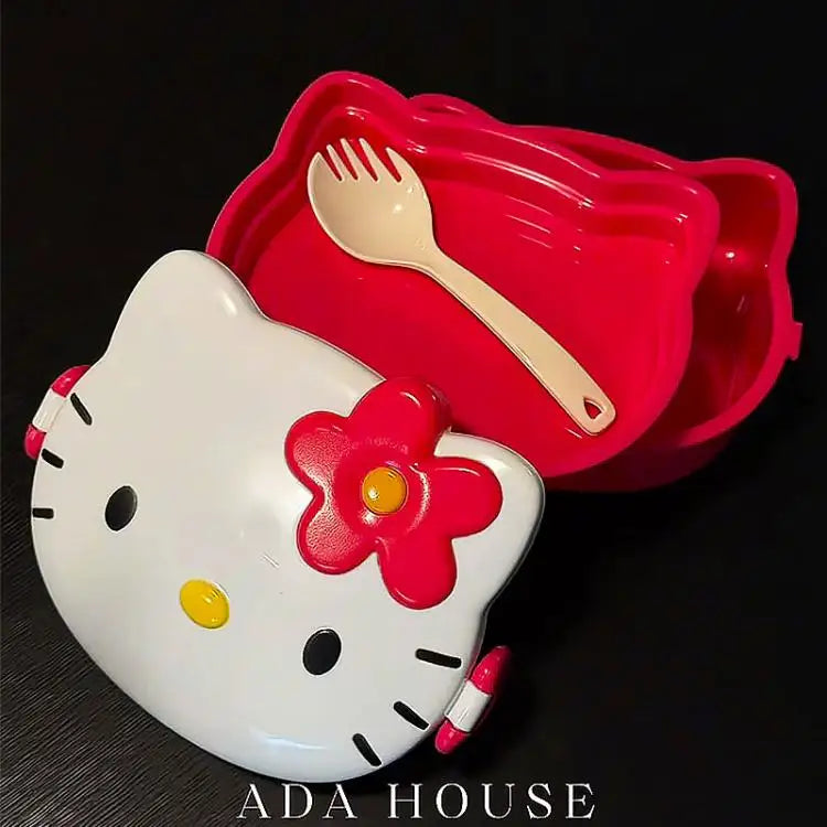 Kawaii Hello Kitty Double Lunch Box Microwave Plastic Lunch Box Student Fruit Lunch Box Cute Daily Tableware