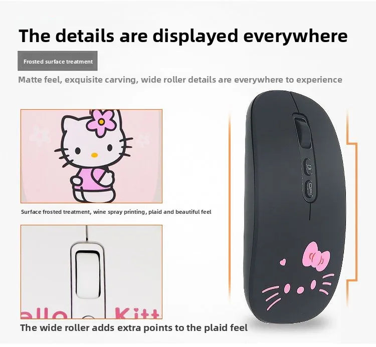 Cute cartoon character Hello kitty wireless Bluetooth dual-mode mouse Cute and fun rechargeable universal mouse Holiday gift