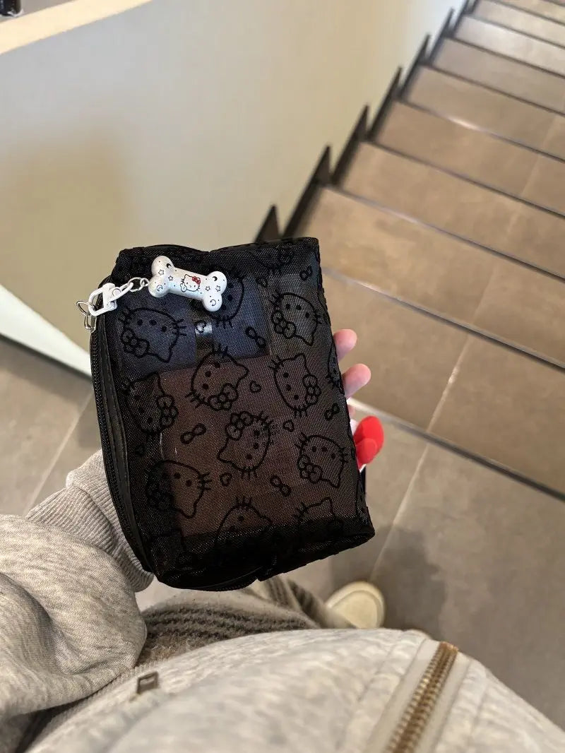 Hello Kitty Printed Transparent Mesh Makeup Bag – Large Capacity Travel Cosmetic Organizer