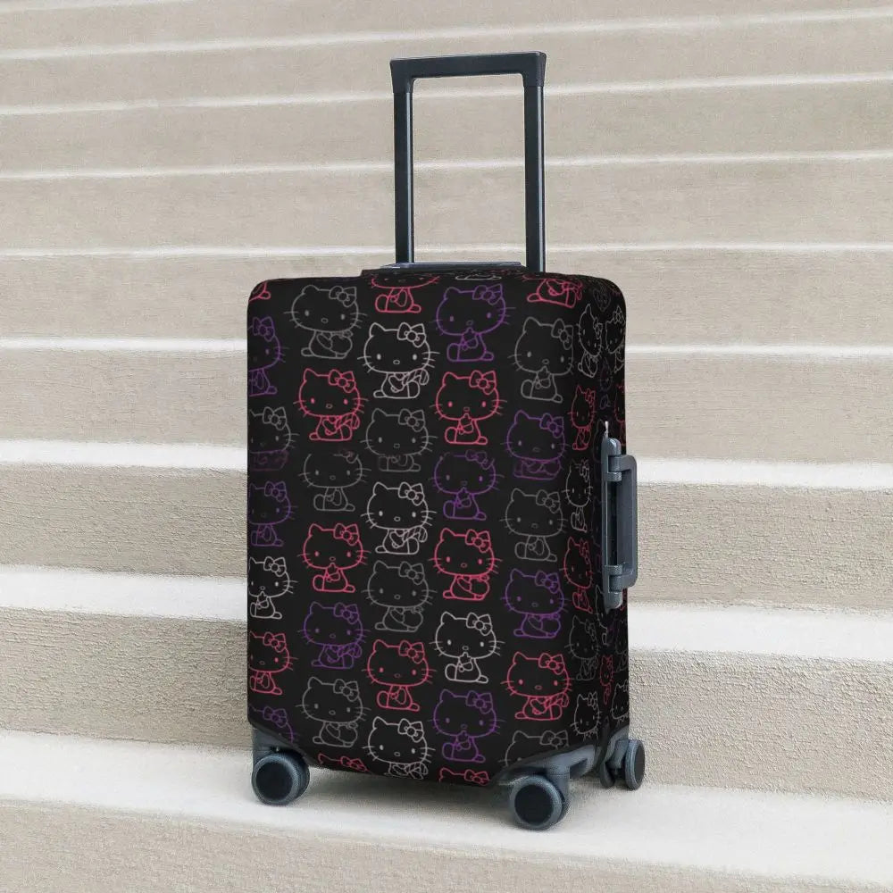 Custom Girls Kitten Classical Printing Luggage Cover Elastic Cute KT Cat Travel Suitcase Protective Covers Fits 18-32 Inch