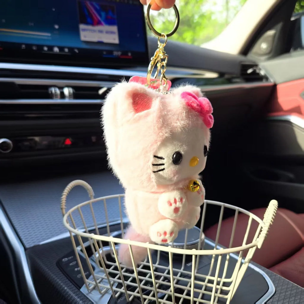 Hello Kitty White & Pink  Plush Bag Charm – Cute Kawaii Keychain & Soft Stuffed Accessory