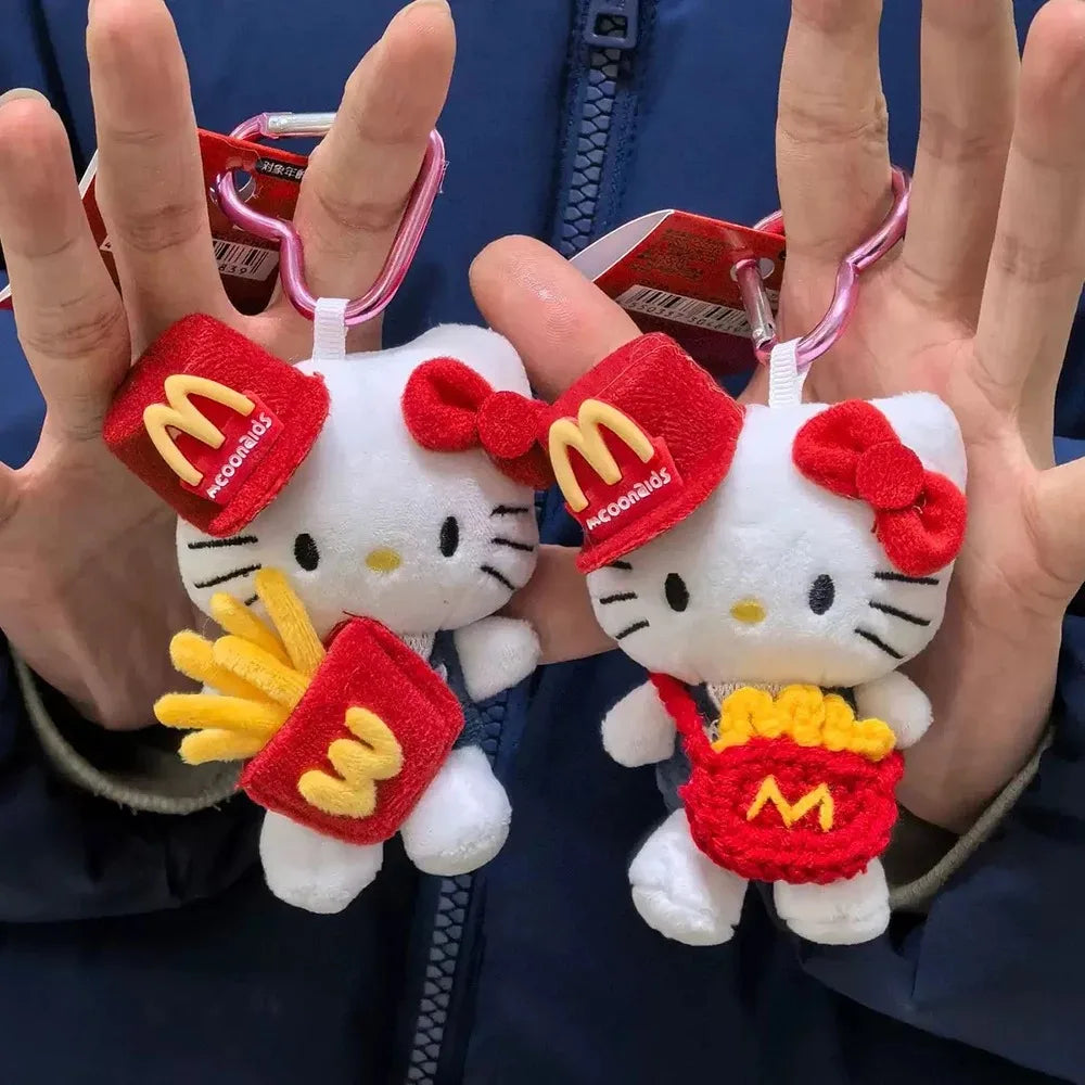 Hello Kitty Straw Hat Plush Keychain – 10cm Kawaii Cartoon Pendant & Bag Charm for Kids