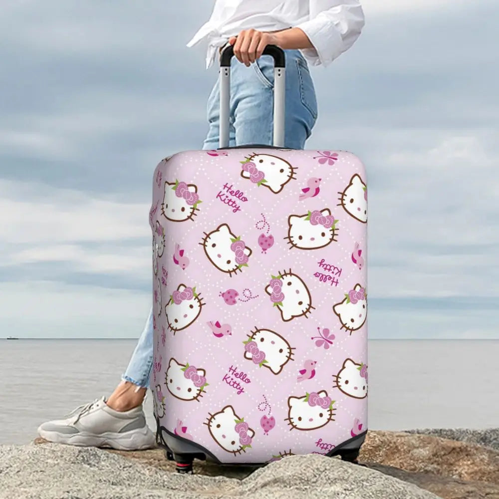 Custom Girls Kitten Classical Printing Luggage Cover Elastic Cute KT Cat Travel Suitcase Protective Covers Fits 18-32 Inch