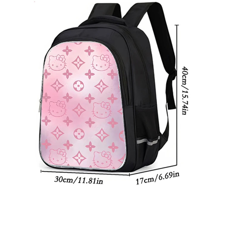 16-inch cartoon children's backpack, unisex, large capacity, double zippered pockets, ergonomic back support, Hello Kitty-theme