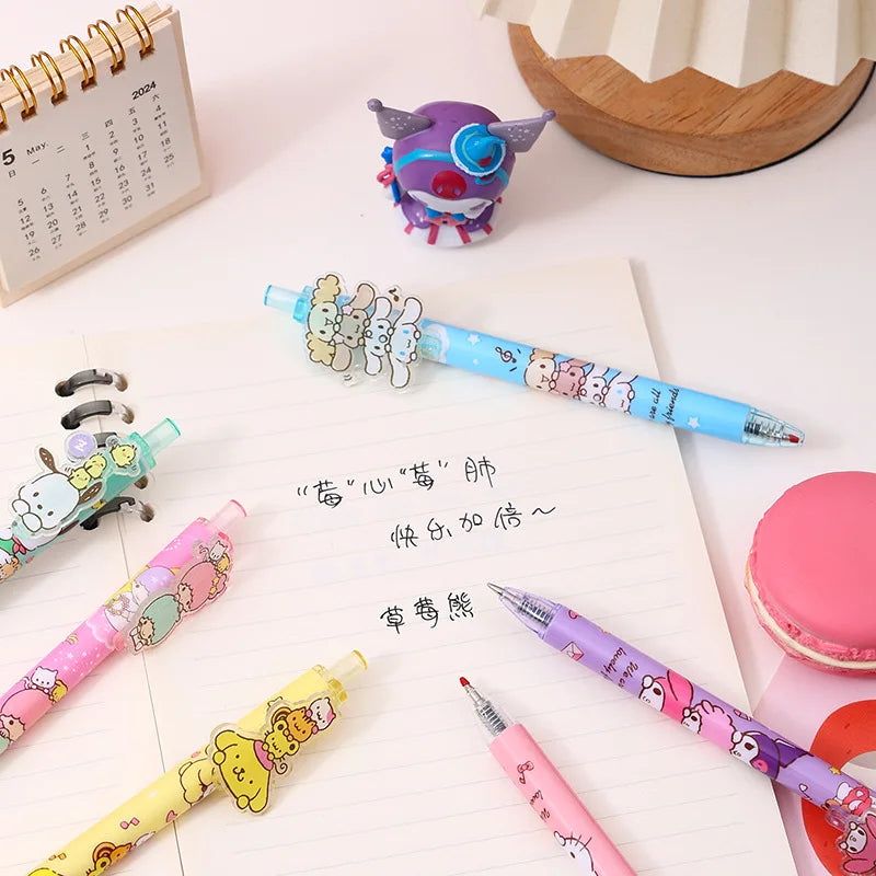 6/48Pcs Kawaii Sanrio Hello Kitty Gel Pens – 0.5mm Black Ink Press Pens – Cute Neutral Writing Pens for School, Office & Promotional Gift Set