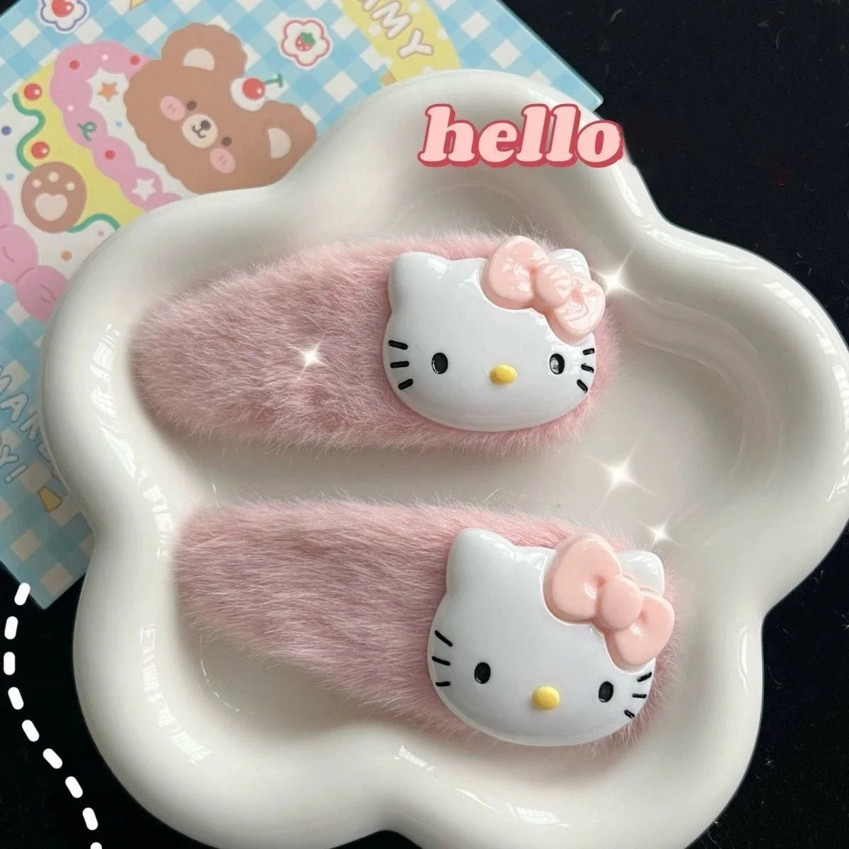 15Pcs/Set Hello Kitty Hair Clip Anime Pink Hairpin Girl's Barrettes Bangs Clip Women's Girls KT Cat Cute Side Hairpin Hair Rope
