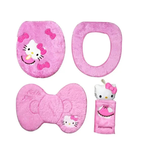 Hello Kitty 3-Piece Toilet Seat Cushion Set – Sanrio Plush Winter Bathroom Cover Set for Home Use