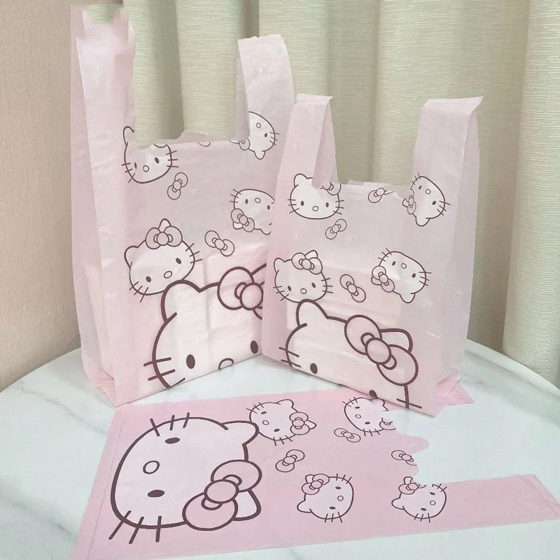 Cute Cartoon Kawaii Hello Kitty Cat Pattern Portable Bin Bag Vest Bag Plastic Bag Pink Tote Bag Storage Bag Household Waste Bag