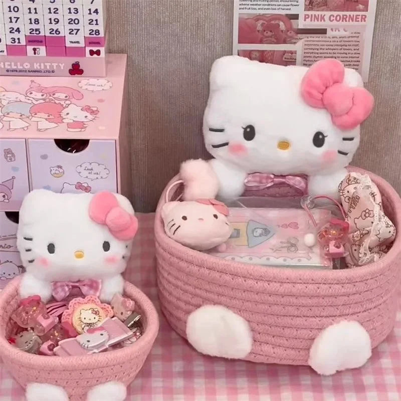 Hello Kitty Kuromi Woven Storage Basket Desktop Clutter Receiver Creative Dopamine Snack Basket Household Cosmetics Storage Box