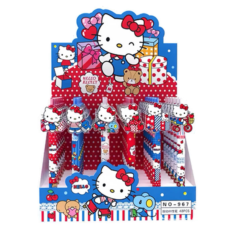 6/48Pcs Kawaii Sanrio Hello Kitty Gel Pens – 0.5mm Black Ink Press Pens – Cute Neutral Writing Pens for School, Office & Promotional Gift Set
