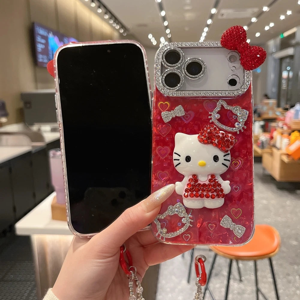 3D Hello Kitty Bling Glitter Phone Case – Cute Sparkly Hard Cover for iPhone 12, 13, 14, 15, 16 & 17 Pro Max