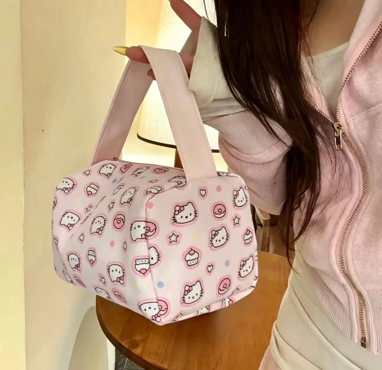 Hello Kitty Cartoon Makeup Bag – Portable Travel Toiletry & Cosmetic Handbag for Women and Girls