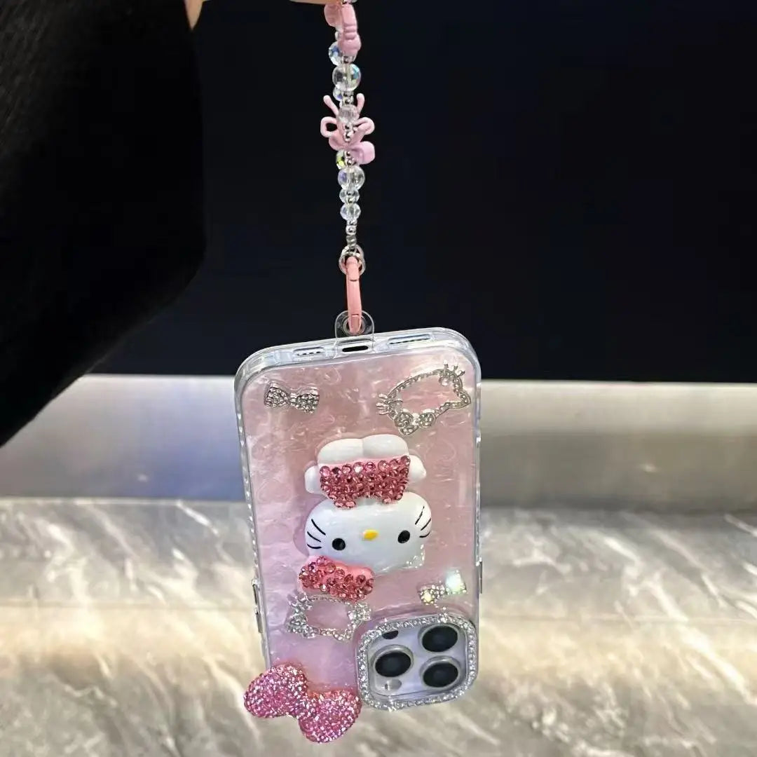 3D Hello Kitty Bling Glitter Phone Case – Sparkly Hard Protective Cover for iPhone 11, 12, 13, 14, 15, 16 & 17 Pro Max