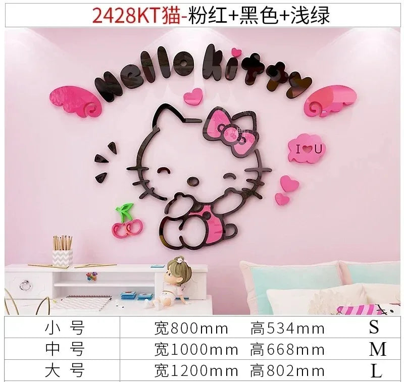 Sanrio Hello Kitty Room Decor Acrylic 3D Wall Sticker Self-Adhesive Cute Children Background Wall Decorative Painting Kid Gifts