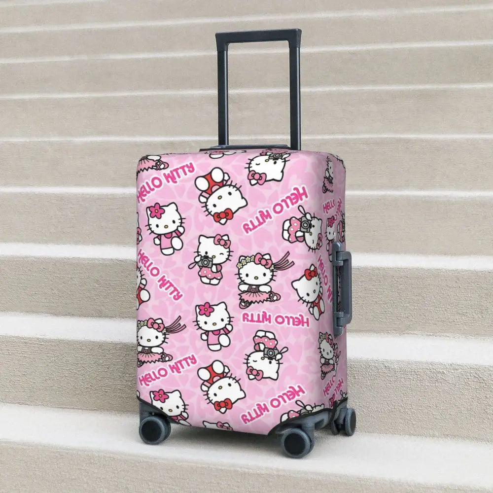 Custom Girls Kitten Classical Printing Luggage Cover Elastic Cute KT Cat Travel Suitcase Protective Covers Fits 18-32 Inch