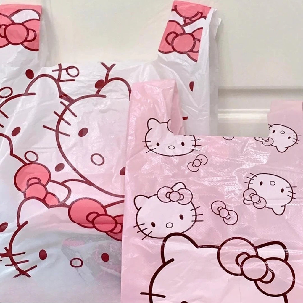Cute Cartoon Kawaii Hello Kitty Cat Pattern Portable Bin Bag Vest Bag Plastic Bag Pink Tote Bag Storage Bag Household Waste Bag