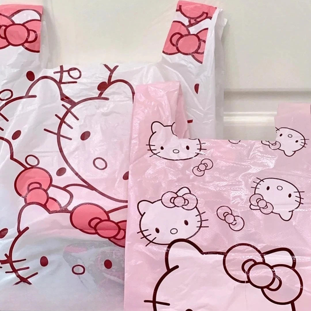 Cute Cartoon Kawaii Hello Kitty Cat Pattern Portable Bin Bag Vest Bag Plastic Bag Pink Tote Bag Storage Bag Household Waste Bag